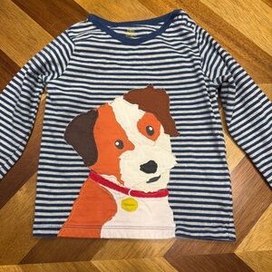 Boden Blue and White Striped Kids Shirt with Dog Design